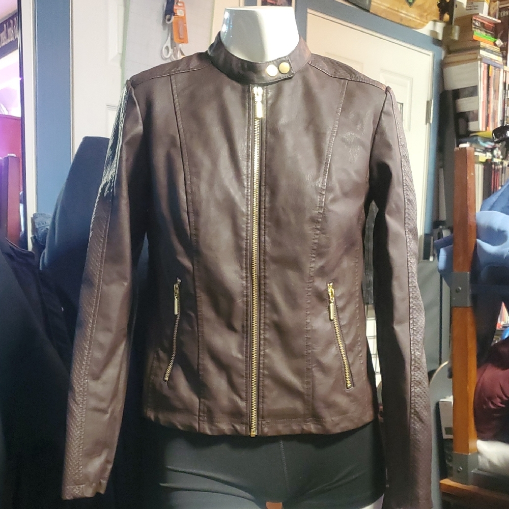 Baccini Women's Brown Faux Leather Jacket